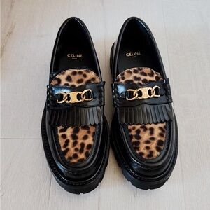 Celine margaret loafer with triomphe logo polishes bull leather and leopard